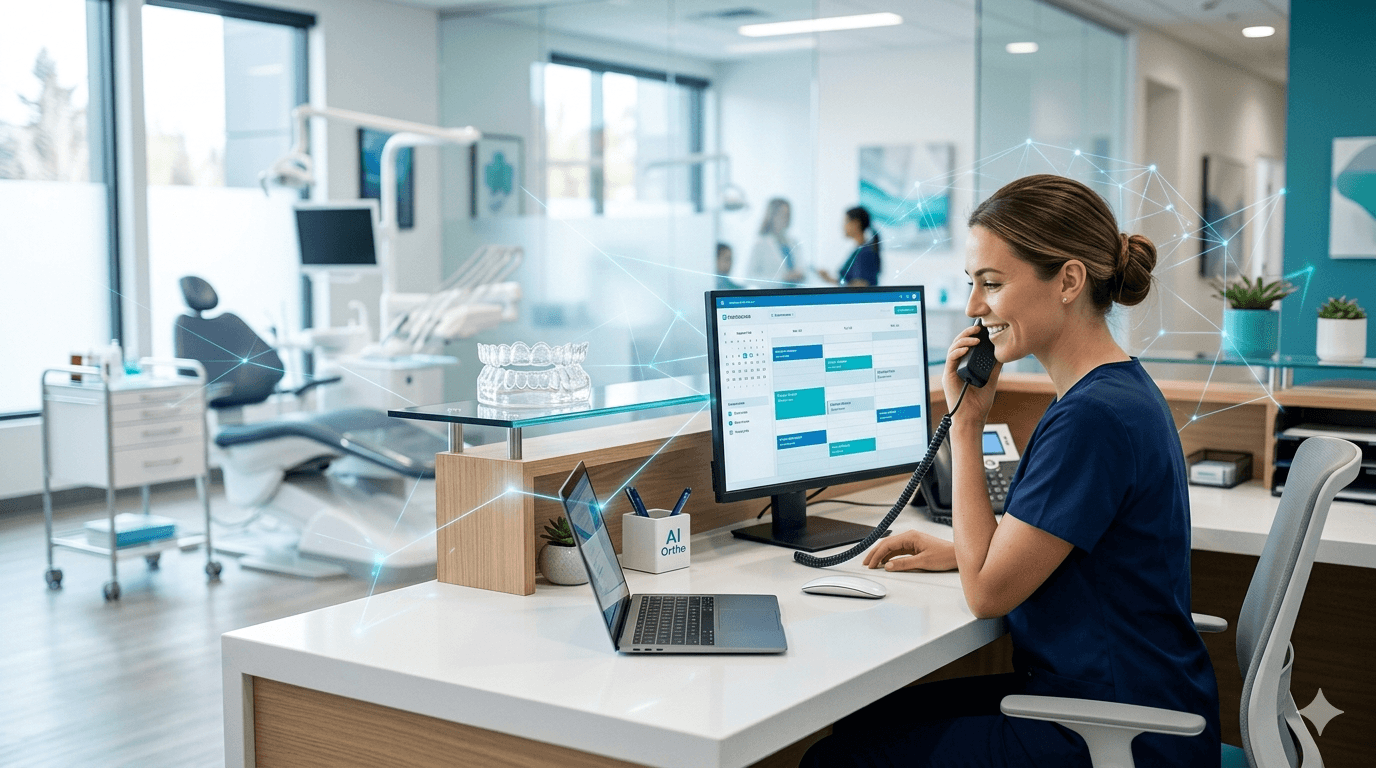 Artificial intelligence applications in orthodontic practice operations showing clinical and front desk automation