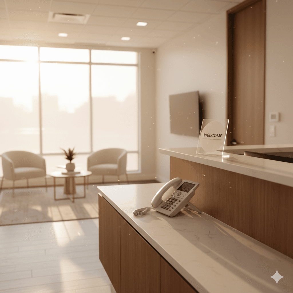 Step by step setup process for an AI receptionist in a modern orthodontic practice office