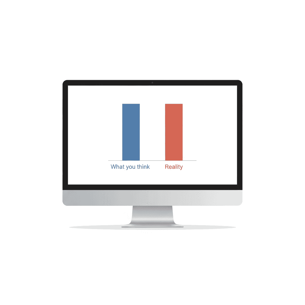Monitor displaying bar chart comparing perceived vs actual orthodontic new patient conversion rates — What You Think versus Reality