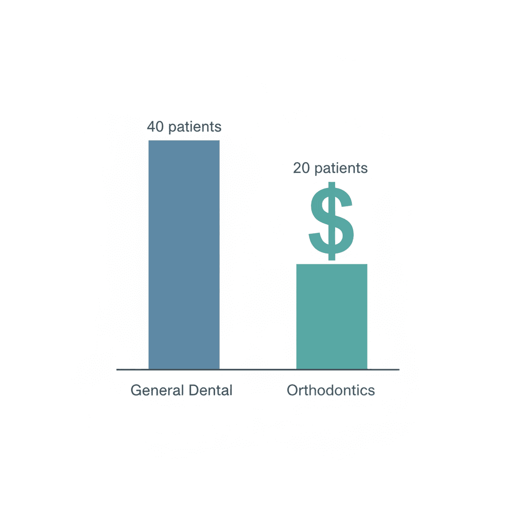 Orthodontic practice growth dashboard showing monthly new patient benchmarks and case start metrics